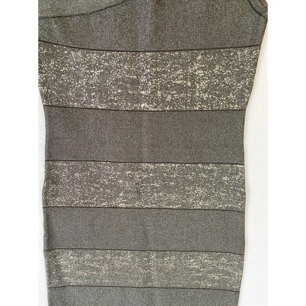 Vintage Bebe Dress Small Metallic Silver Bodycon One Shoulder - Picture 3 of 8